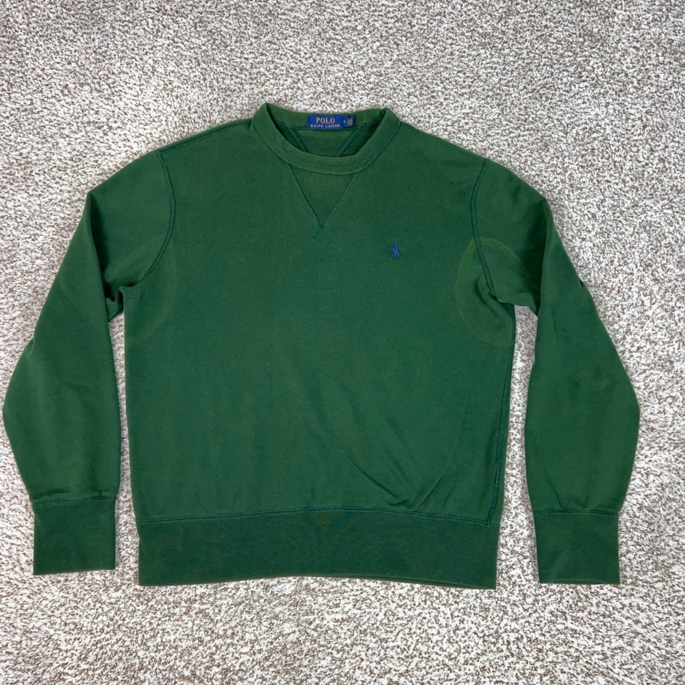 Polo Ralph Lauren Sweatshirt Mens Medium Green Crewneck Fleece Pony Logo Sweater